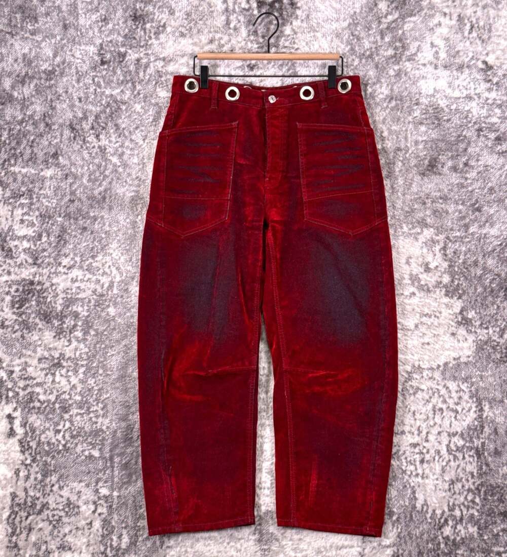 Free People Pants 28 Womens Moxie Flocked Barrel Leg Low Rise Red